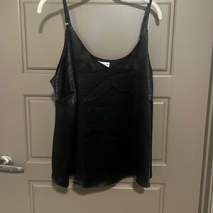 Black Textured Satin VNeck Tank 1X